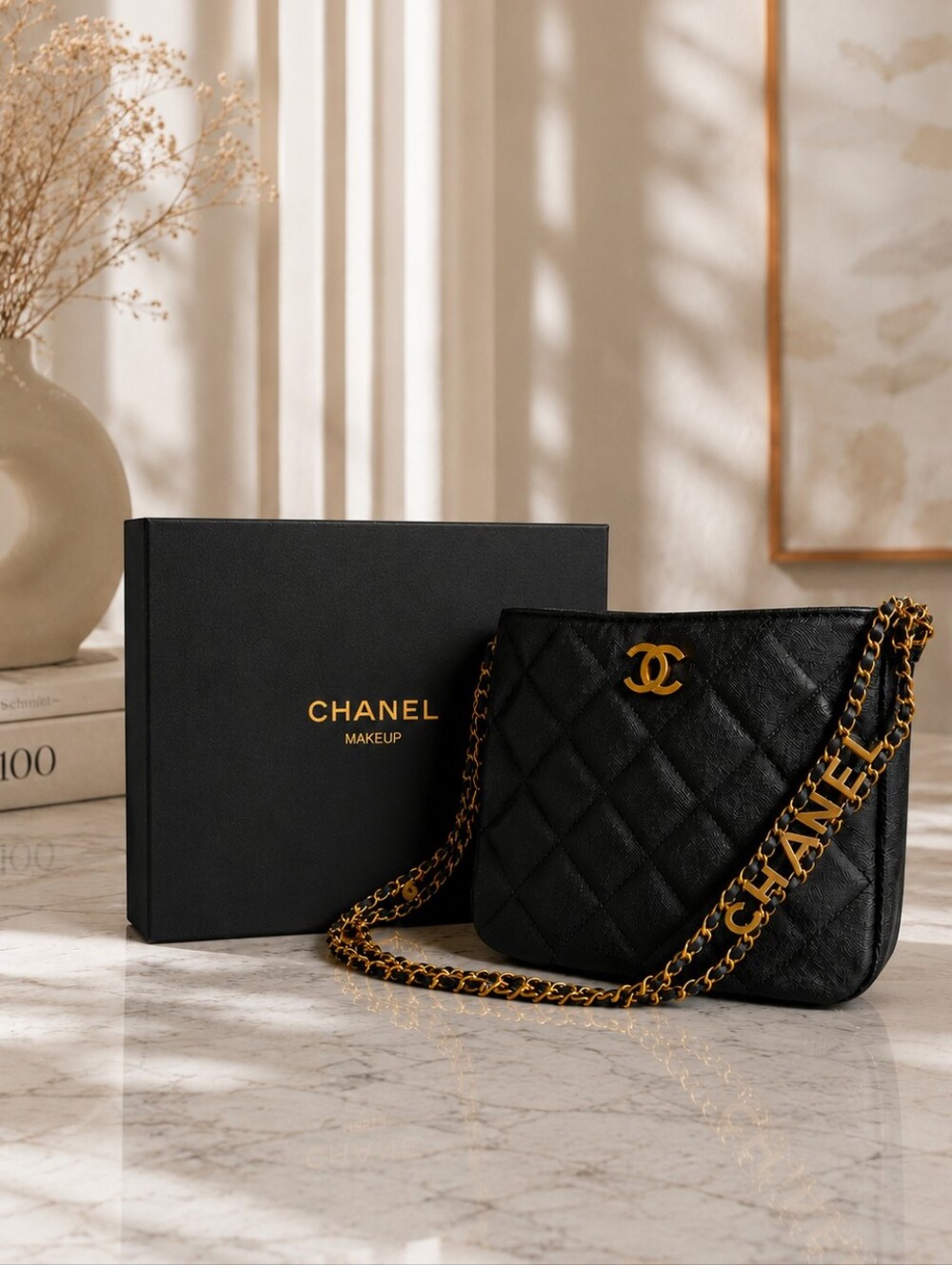 Chanel Black Pebble Quilted Shoulder Bag NEW GWP